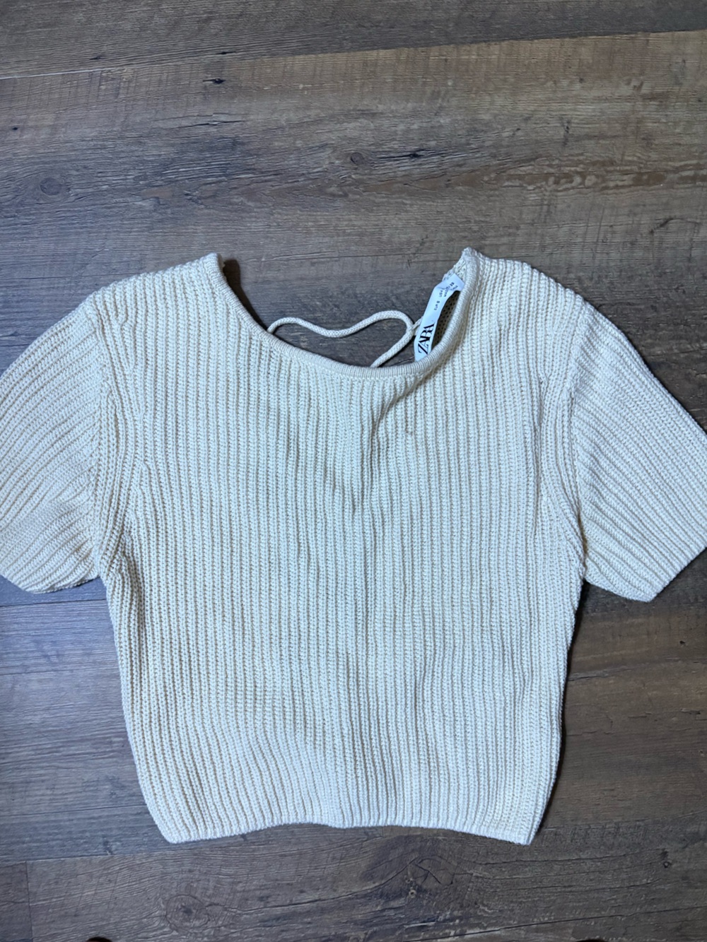 Zara Cream Knit Short Sleeve Top Sz XS/S